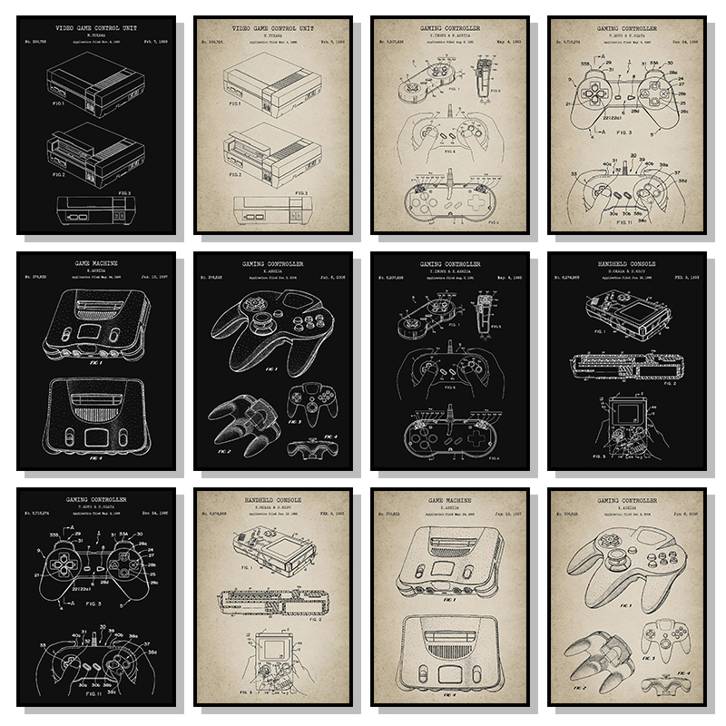 Gaming Console Picture - Vintage Oyun Konsolu Planı Posteri ve