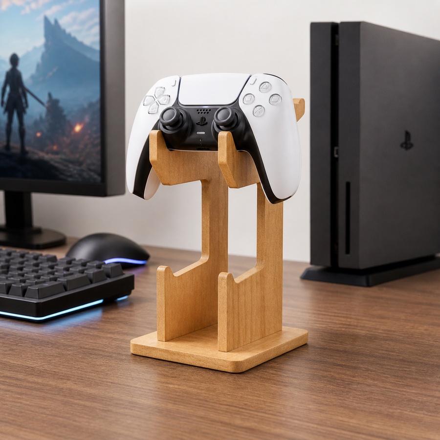 Gaming Console Organizer - Ahşap Oyun Kumandası Teşhir Rafı Çift